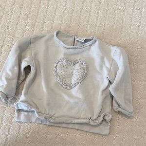 Zara Light Blue Heart Pullover Sweatshirt